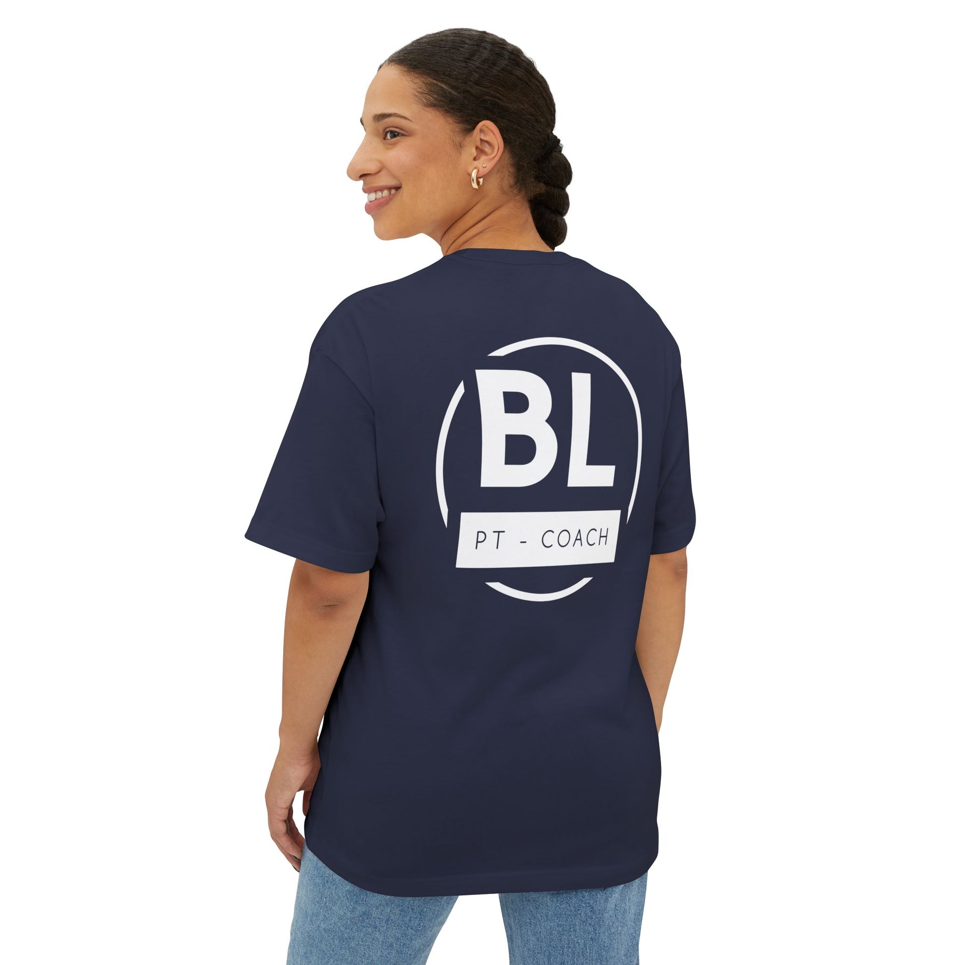 Unisex Oversized Boxy Tee with BL PT - COACH Print | Casual Wear, Gym Outfit, Fitness Gift, Athleisure Style, Everyday Comfort