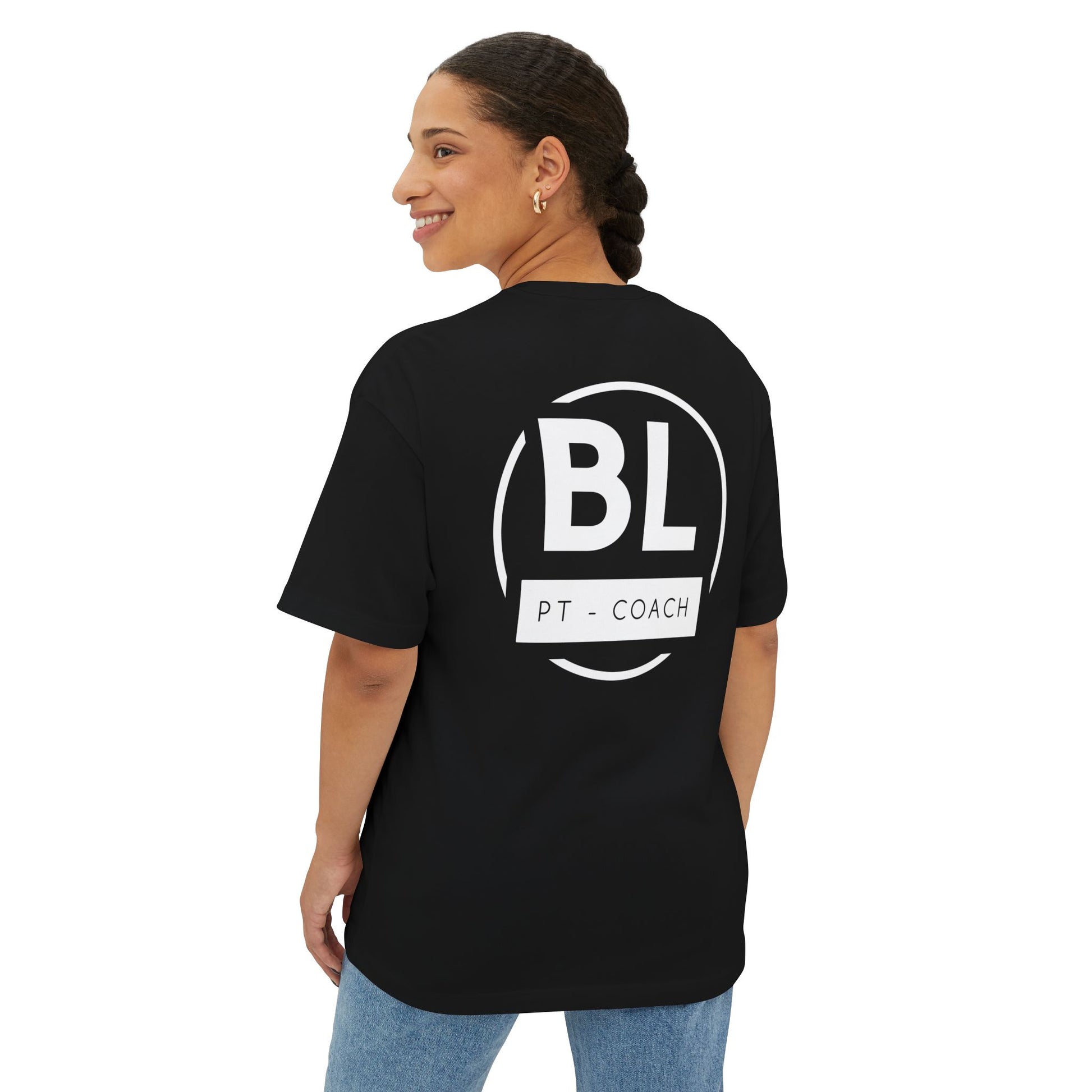 Unisex Oversized Boxy Tee with BL PT - COACH Print | Casual Wear, Gym Outfit, Fitness Gift, Athleisure Style, Everyday Comfort