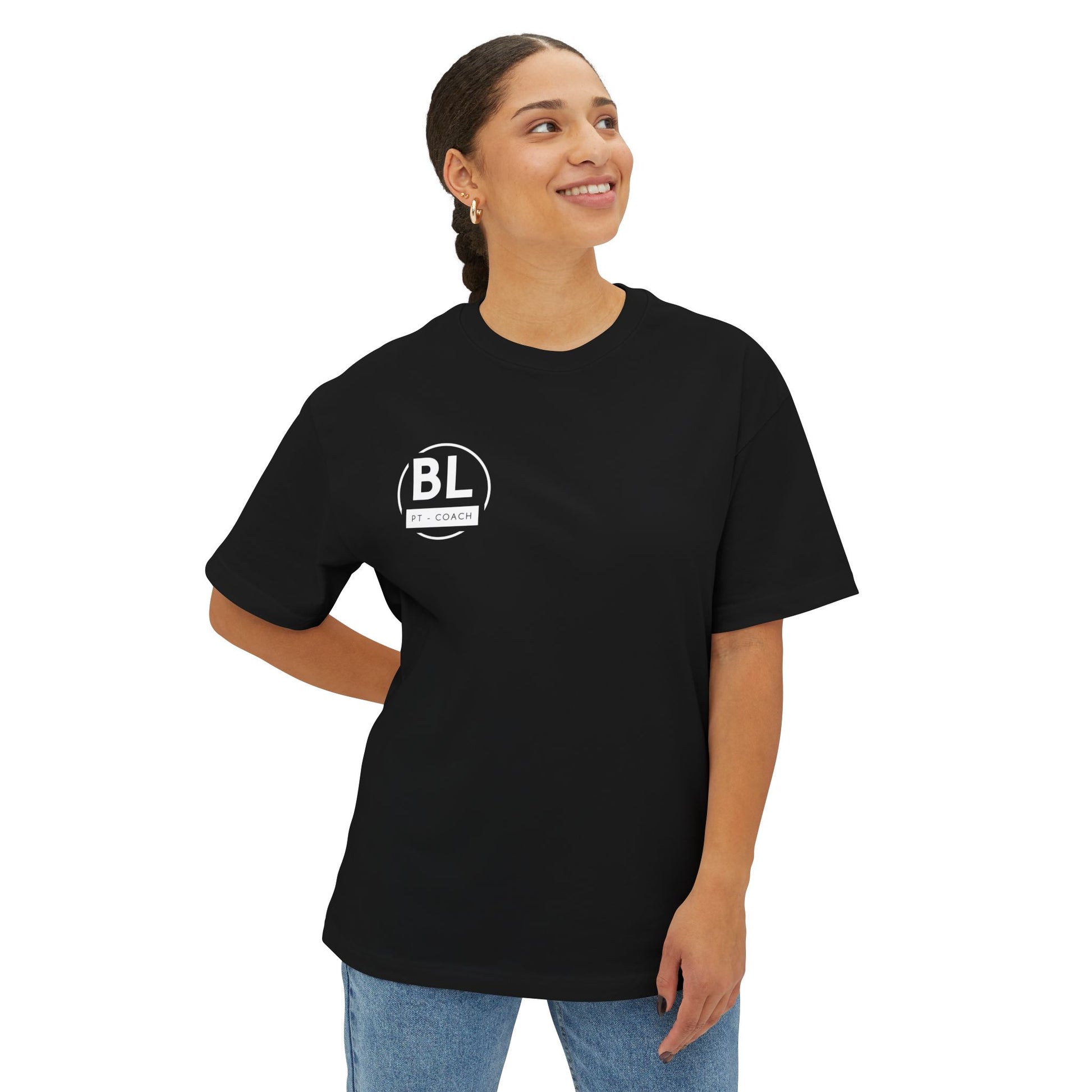 Unisex Oversized Boxy Tee with BL PT - COACH Print | Casual Wear, Gym Outfit, Fitness Gift, Athleisure Style, Everyday Comfort