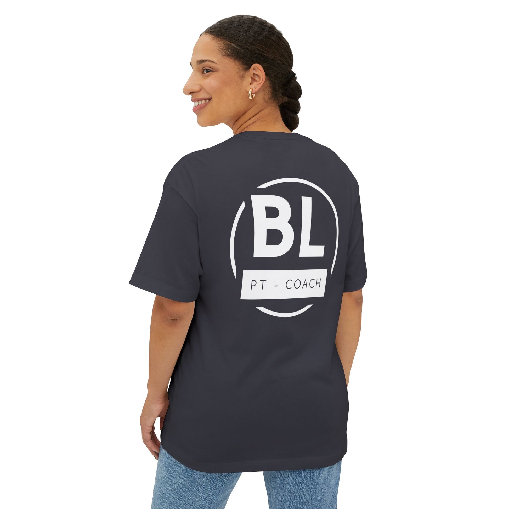 Unisex Oversized Boxy Tee with BL PT - COACH Print | Casual Wear, Gym Outfit, Fitness Gift, Athleisure Style, Everyday Comfort